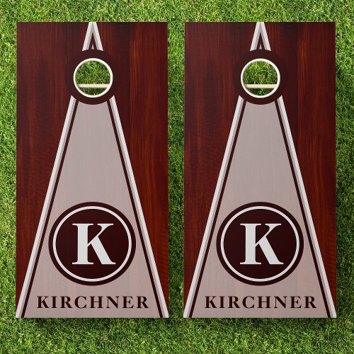 Family Name Mahogany Wood Triangle Stripe Monogram Cornhole Set