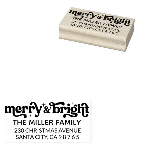 Family Name Merry Bright Christmas Return Address Rubber Stamp