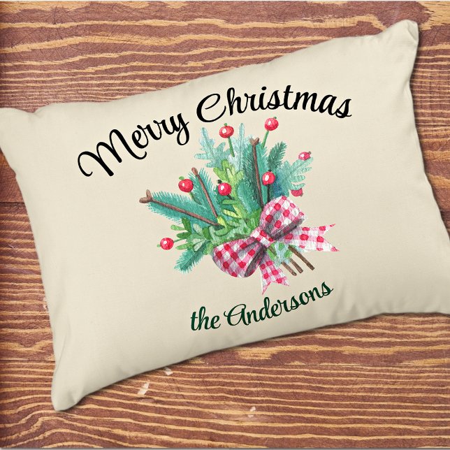 Family Name, Merry Christmas Bouquet 16x12  Accent Pillow (Creator Uploaded)