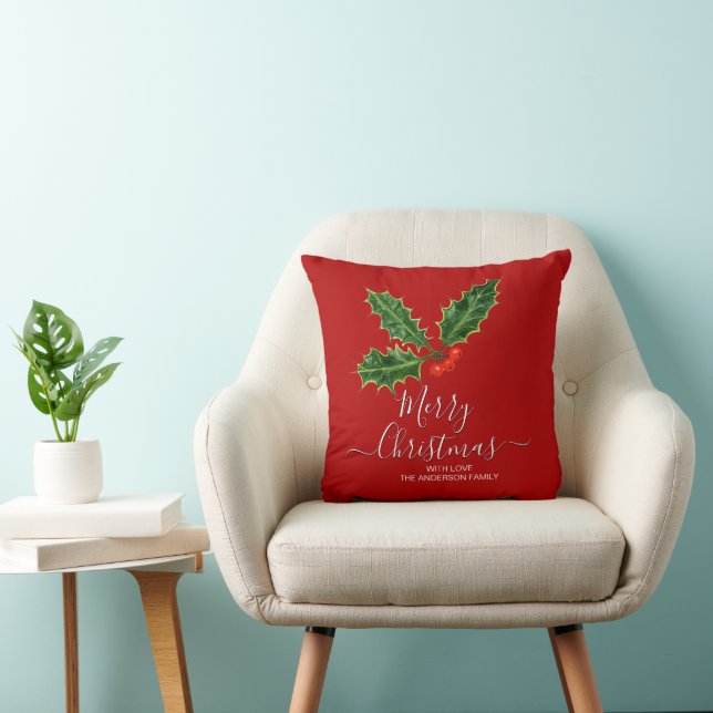 Family name Merry Christmas Throw Pillow (Chair)