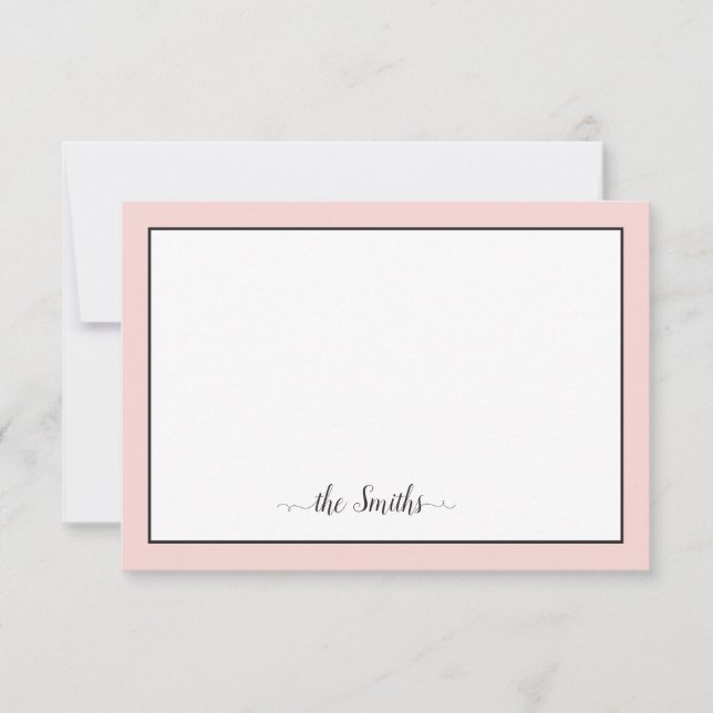 Family Name Modern Calligraphy Chic Polka Dot Pink Note Card (Front)