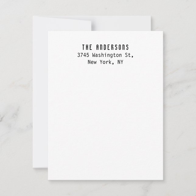 Family Name Modern Plain Professional Black White Note Card (Front)