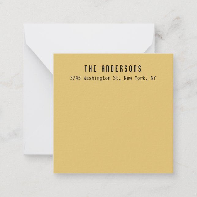 Family Name Modern Plain Professional Brass Yellow Note Card (Front)