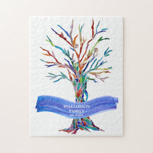 Family Name Modern Tree Jigsaw Puzzle