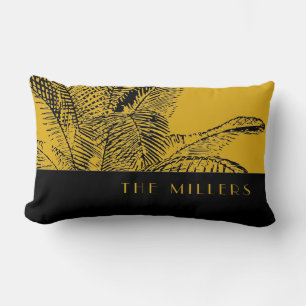 Family Name Modern Tropical Palm Leaf Design Lumbar Pillow