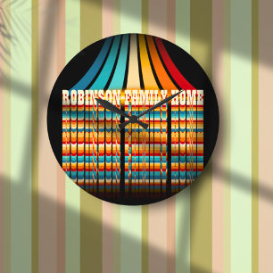 Family Name Modern Vintage Retro Style Personalize Large Clock