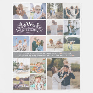 Family Name Monogram 15 Photo Collage Fleece Blanket