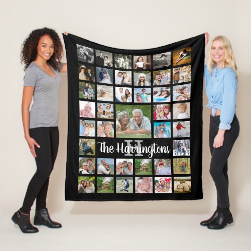 Family Name Monogram 41 Photo Collage Custom Color Fleece Blanket