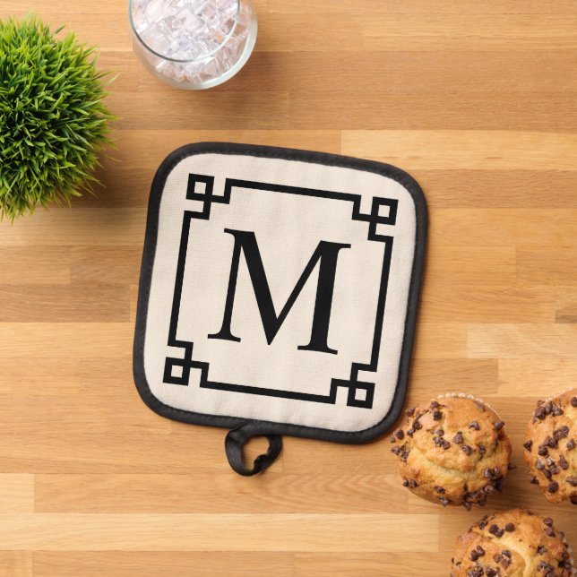 Family Name Monogram And Chic Greek Key Border Pot Holder (Top Down)