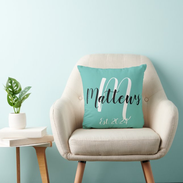 Family Name Monogram and Est. Date Throw Pillow (Chair)