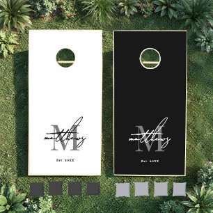 Family Name Monogram Black White Cornhole Set