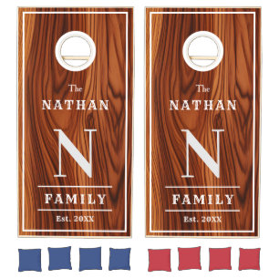  Family Name Monogram Brown Wood Cornhole Set
