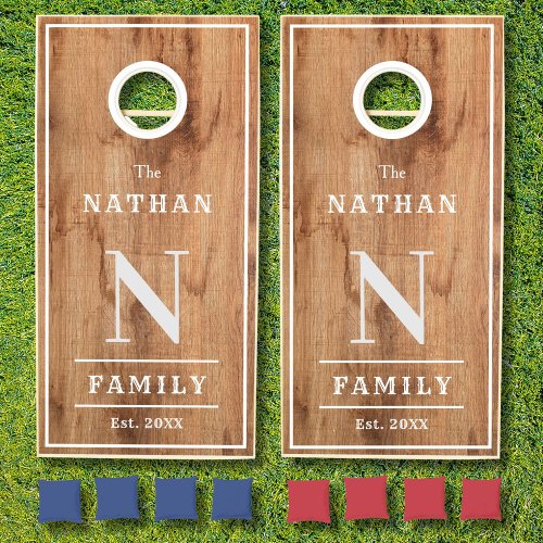  Family Name Monogram Brown Wood Cornhole Set