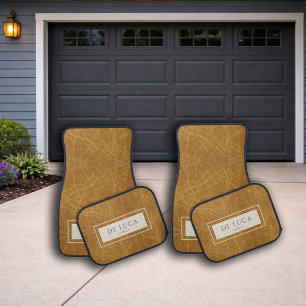 Family Name Monogram Camel Faux Leather Effect Car Floor Mat