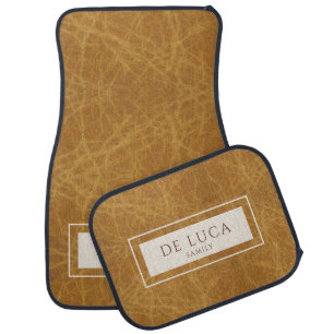 Family Name Monogram Camel Faux Leather Effect Car Floor Mat