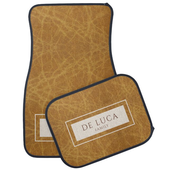 Family Name Monogram Camel Faux Leather Effect Car Floor Mat (Set)