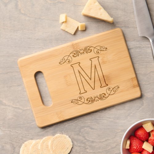 Family Name Monogram Chic Antique Filigree Scroll Cutting Board