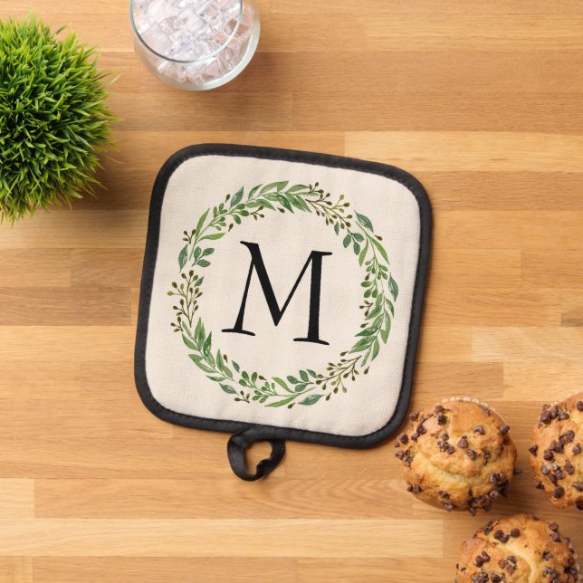 Family Name Monogram Chic Antique Laurel Wreath Pot Holder (Top Down)