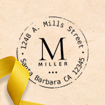 Family Name Monogram Circle Return Address Self-inking Stamp<br><div class="desc">A black and white monogrammed stamp to personalize your envelopes or packages with your family return address in a elegant way</div>
