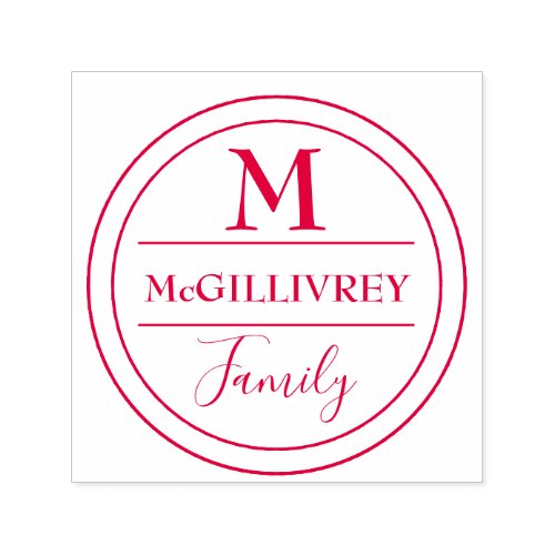 Family name monogram DIY round RED Self_inking Stamp