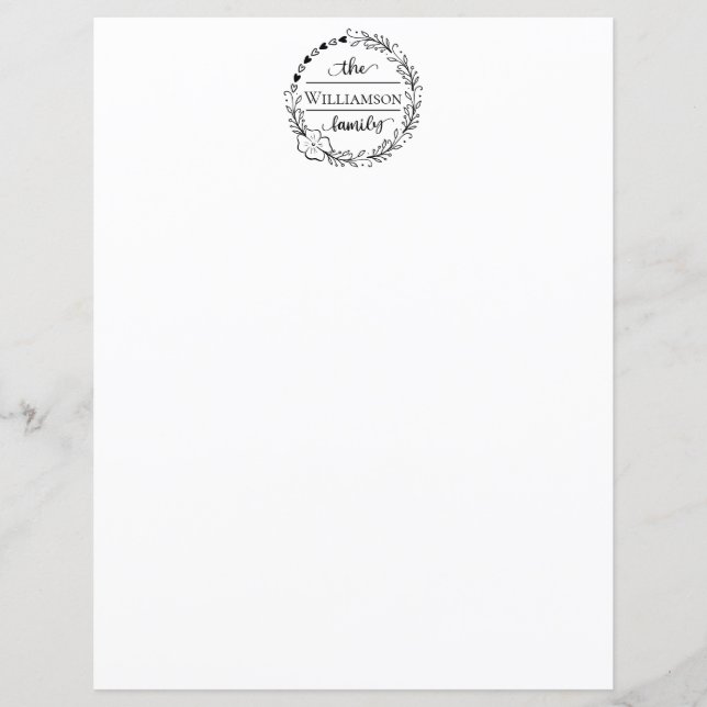 Family Name Monogram Floral Wreath Stationary (Front)
