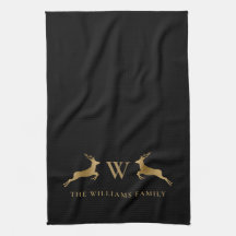 Family Name Monogram Gold Deer Black