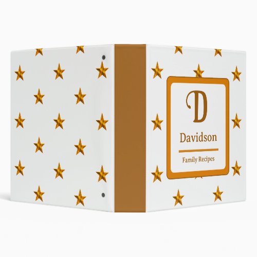 Family Name Monogram Gold Star Initial Recipe 3 Ring Binder