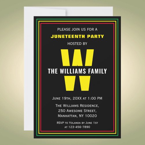 Family Name Monogram Juneteenth Celebration Party Invitation