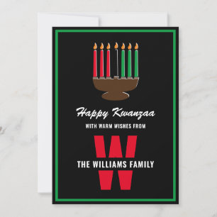Family Name Monogram Kinara Candles Happy Kwanzaa Holiday Card