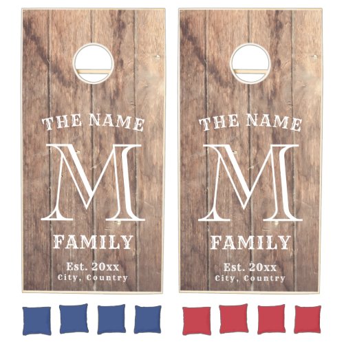 Family Name Monogram Light Wood Personalized Cornhole Set