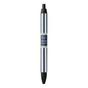 Family Name Monogram Navy Blue White Stripe Pen