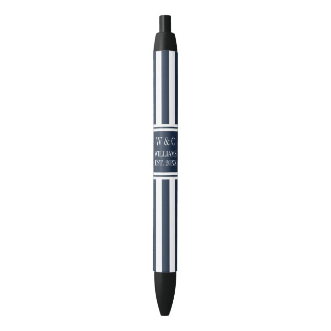 Family Name Monogram Navy Blue White Stripe Pen (Front Vertical)