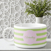 Family Name Monogram Pastel Pink Green Striped