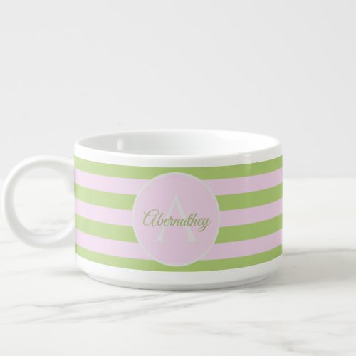 Family Name Monogram Pastel Pink Green Striped Bowl