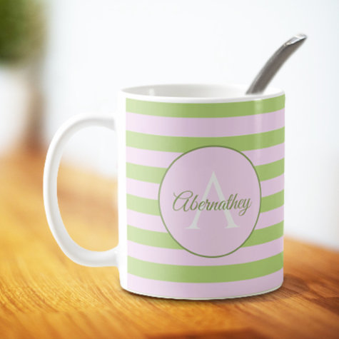 Family Name Monogram Pastel Pink Green Striped