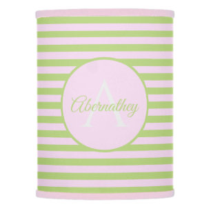 Family Name Monogram Pastel Pink Green Striped Lamp Shade