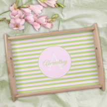 Family Name Monogram Pastel Pink Green Striped