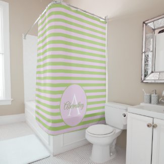 Family Name Monogram Pastel Pink Green Striped