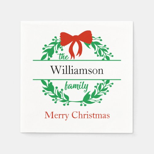 Family Name Monogram Red Green Christmas Napkins