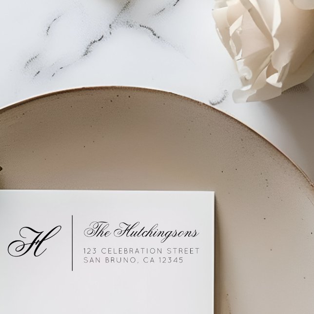 Family Name & Monogram Script Return Address Rubber Stamp (Creator Uploaded)