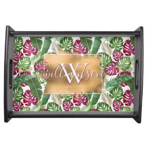 Family Name Monogram Tropical Monstera Serving Tray