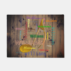 Family Name Monogram Word Cloud Music Note Rustic Doormat