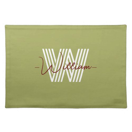 Family name monogrammed lovers Olive green Cloth Placemat