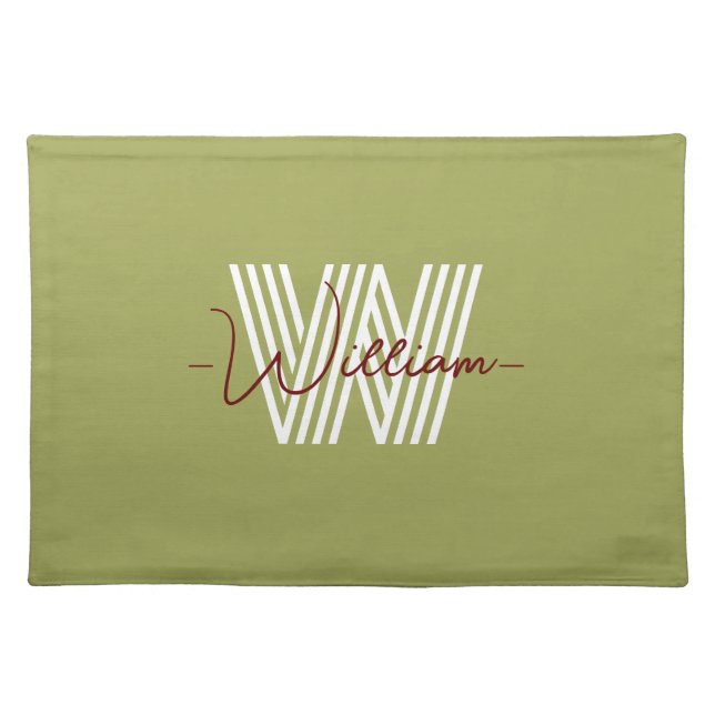 Family name monogrammed lovers Olive green Cloth Placemat (Front)