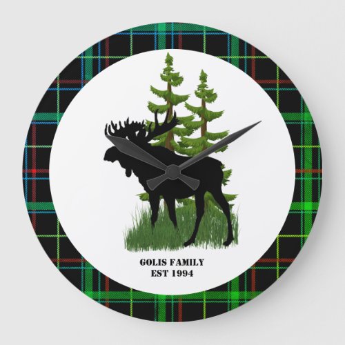 Family Name Moose Silhouette   Large Clock