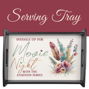 Family name movie night floral snack green serving tray
