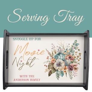 Family name movie night floral snack orange serving tray