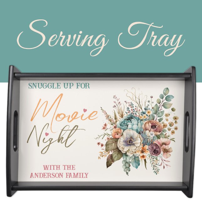 Family name movie night floral snack orange serving tray (Creator Uploaded)