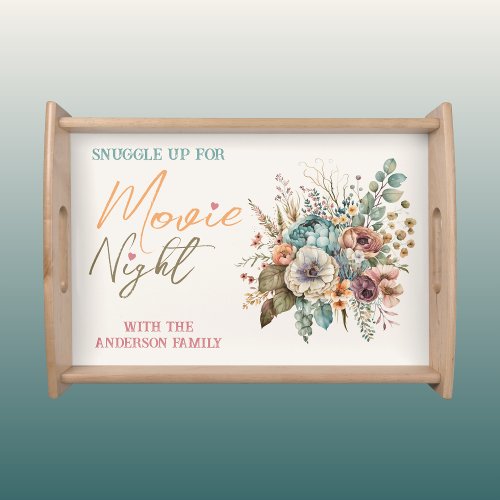 Family name movie night floral snack serving tray