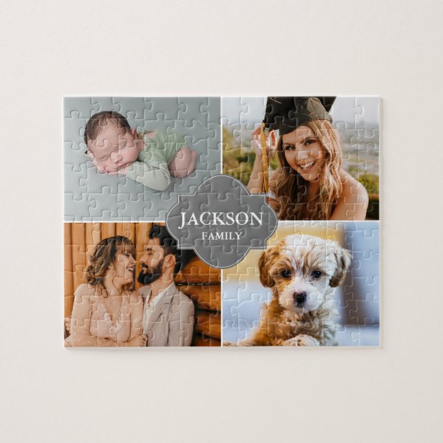 Family Name Multiple Photos Custom Jigsaw Puzzle (Horizontal)